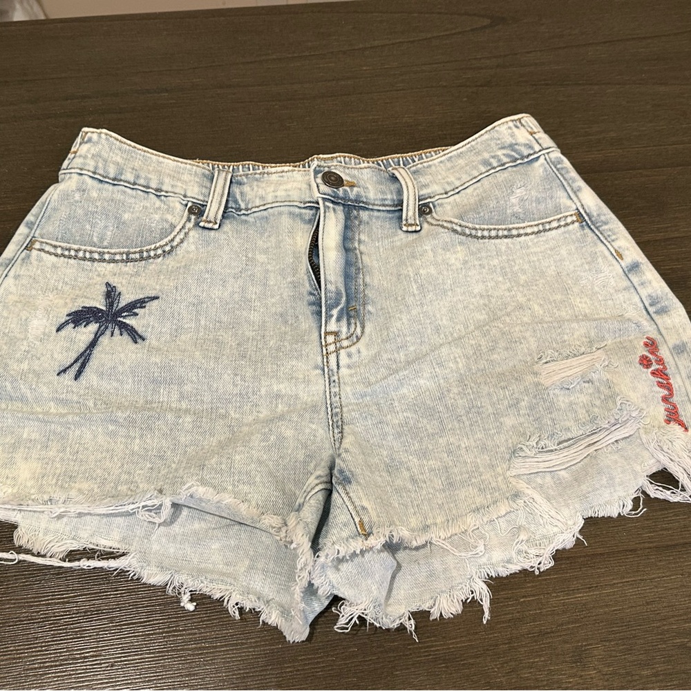 Aerie Blue Jean Shorts Distressed High-Waisted